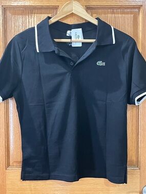 Lacoste Black Polo with White Piping slim fit